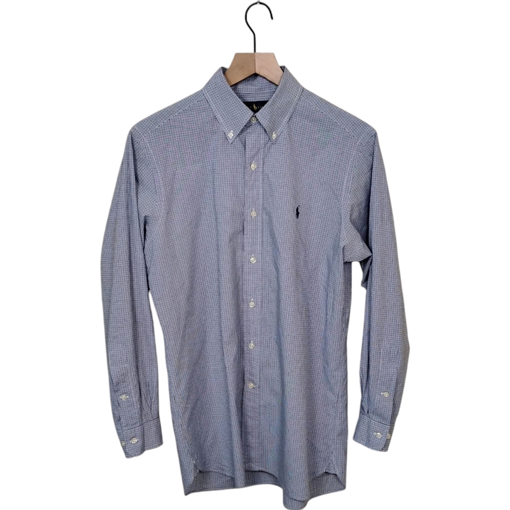 Ralph Lauren Men's Blue, White, and Black Checkered Shirt, Neck 15 32-33